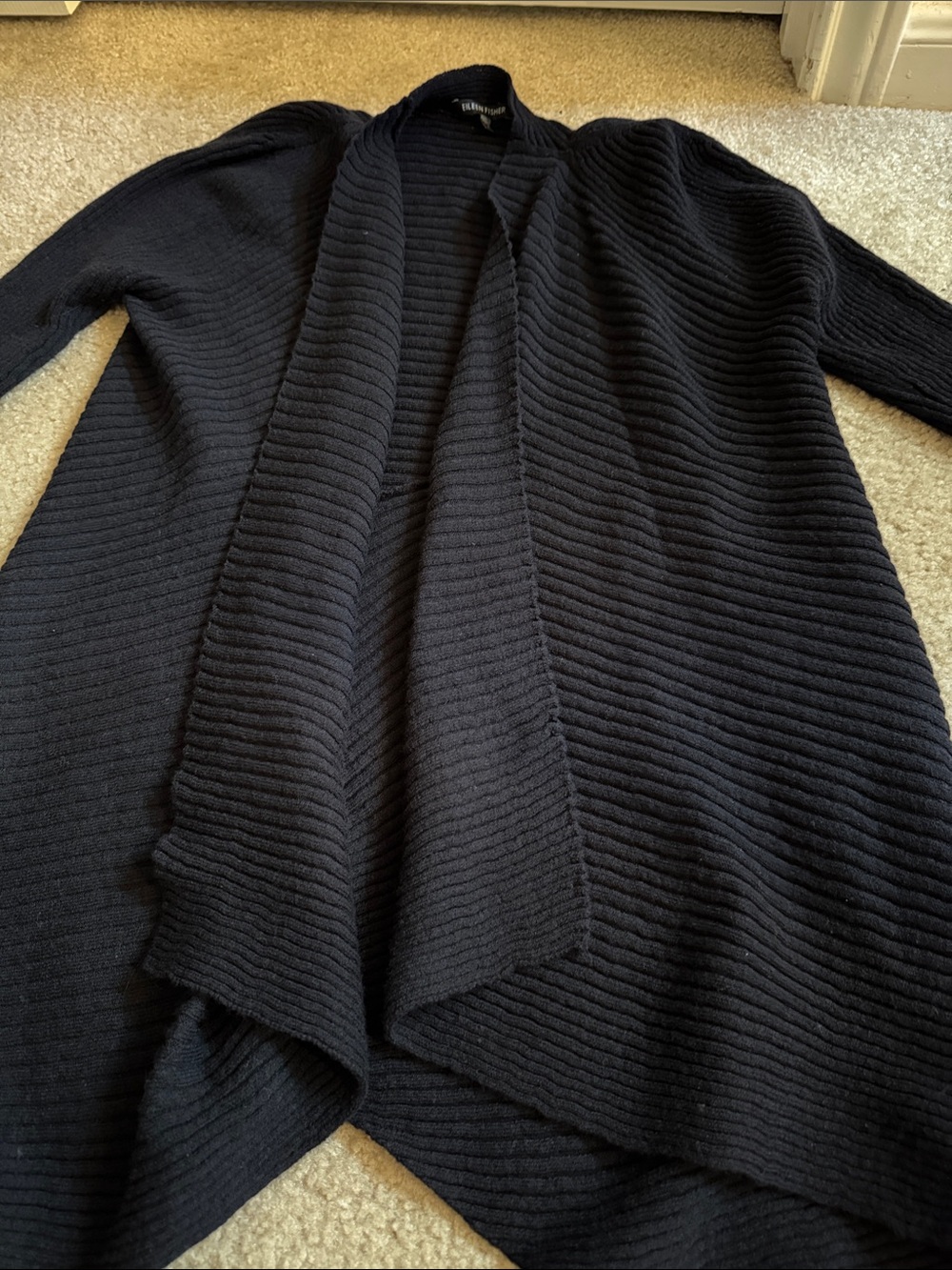 EILEEN FISHER - Black Ribbed Open-Front Cardigan - Size Large - Picture 6 of 12